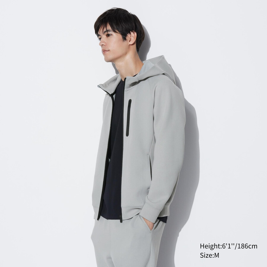 hellgrauer uniqlo dry stretch herren-hoodie mit reißverschluss