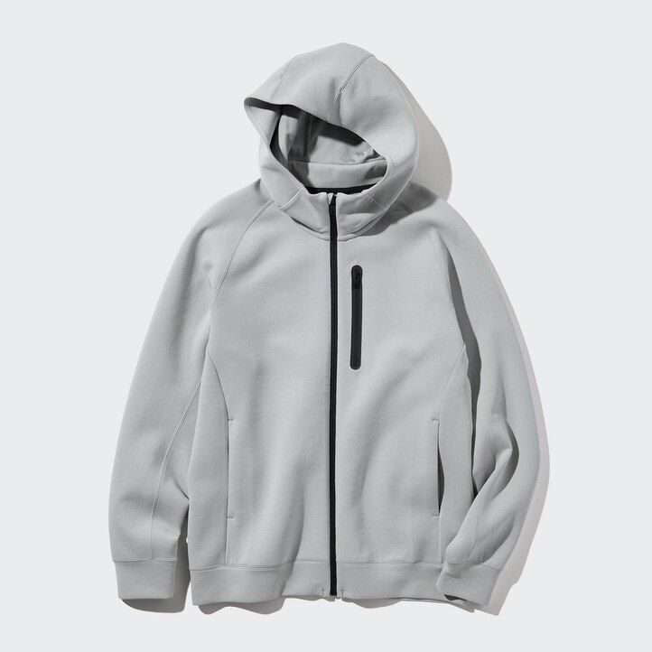 hellgrauer uniqlo dry stretch herren-hoodie mit reißverschluss