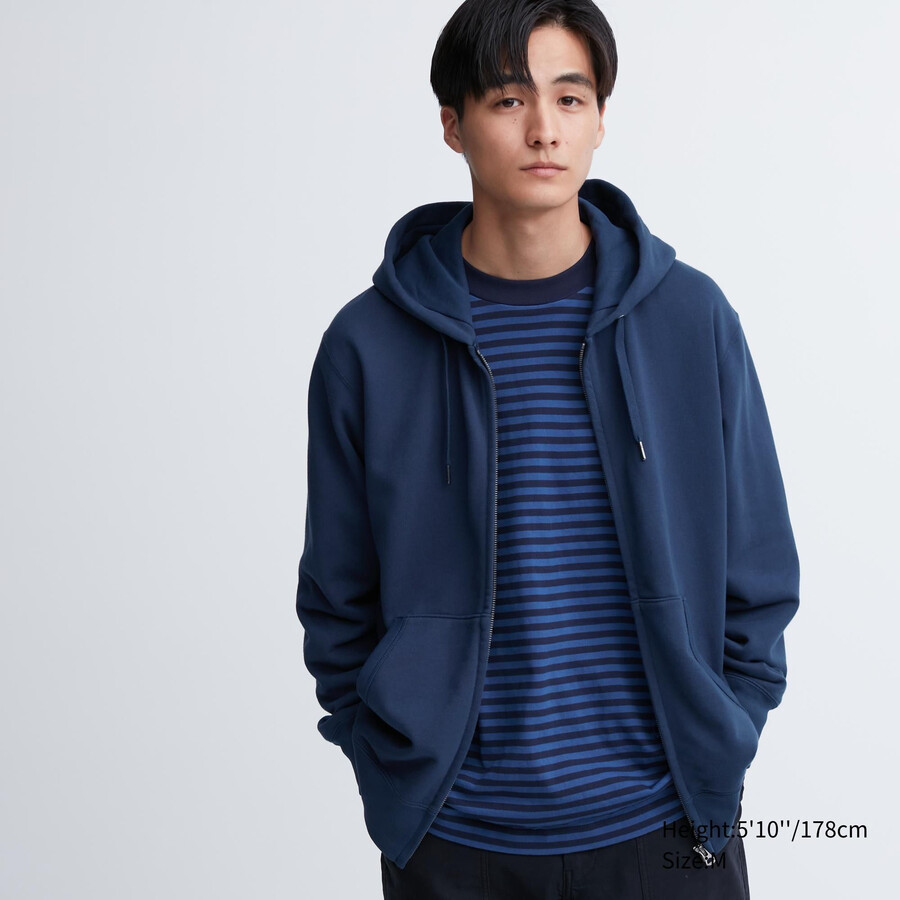 uniqlo sweatshirt-kapuzenpullover mit reißverschluss für herren blau