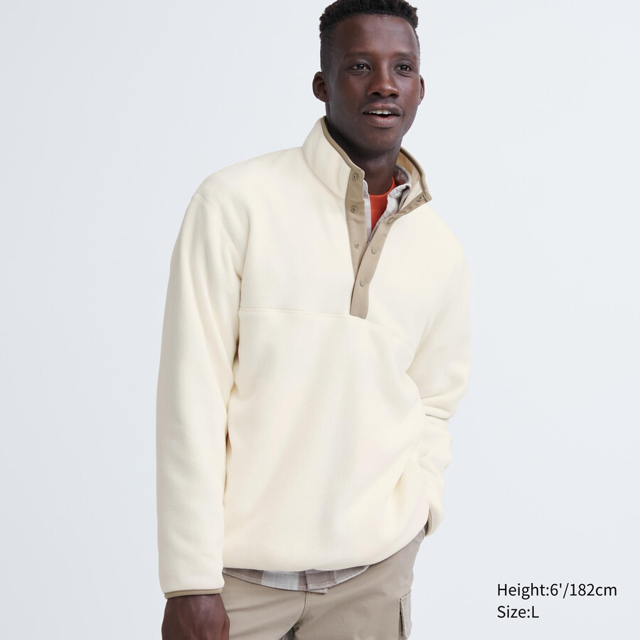 weißer uniqlo fleece-pullover mit knöpfen herren-hoodie