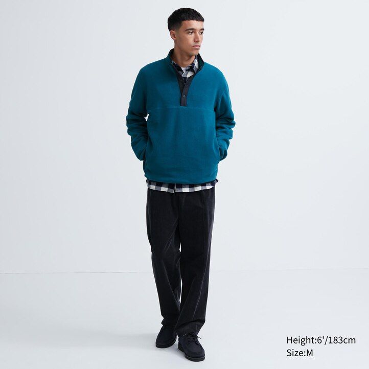 weißer uniqlo fleece-pullover mit knöpfen herren-hoodie