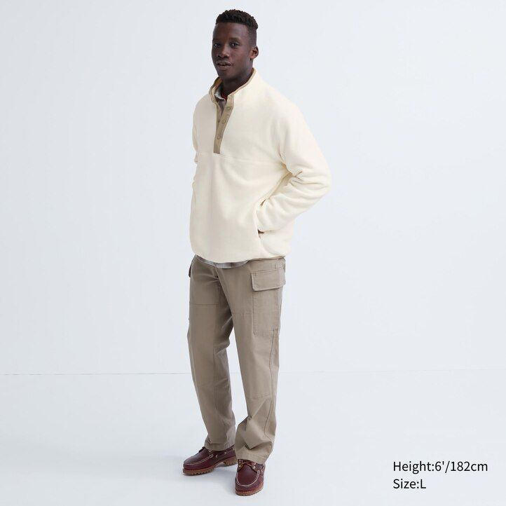 weißer uniqlo fleece-pullover mit knöpfen herren-hoodie