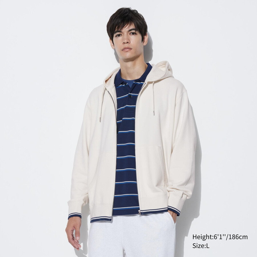 uniqlo herren-kapuzenpullover mit farbblock-design und reißverschluss weiß