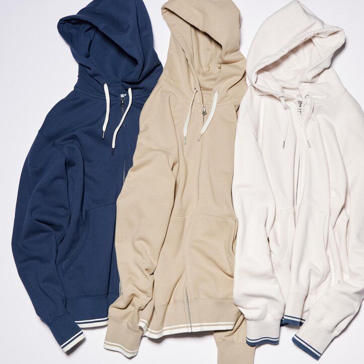 uniqlo herren-kapuzenpullover mit farbblock-design und reißverschluss weiß