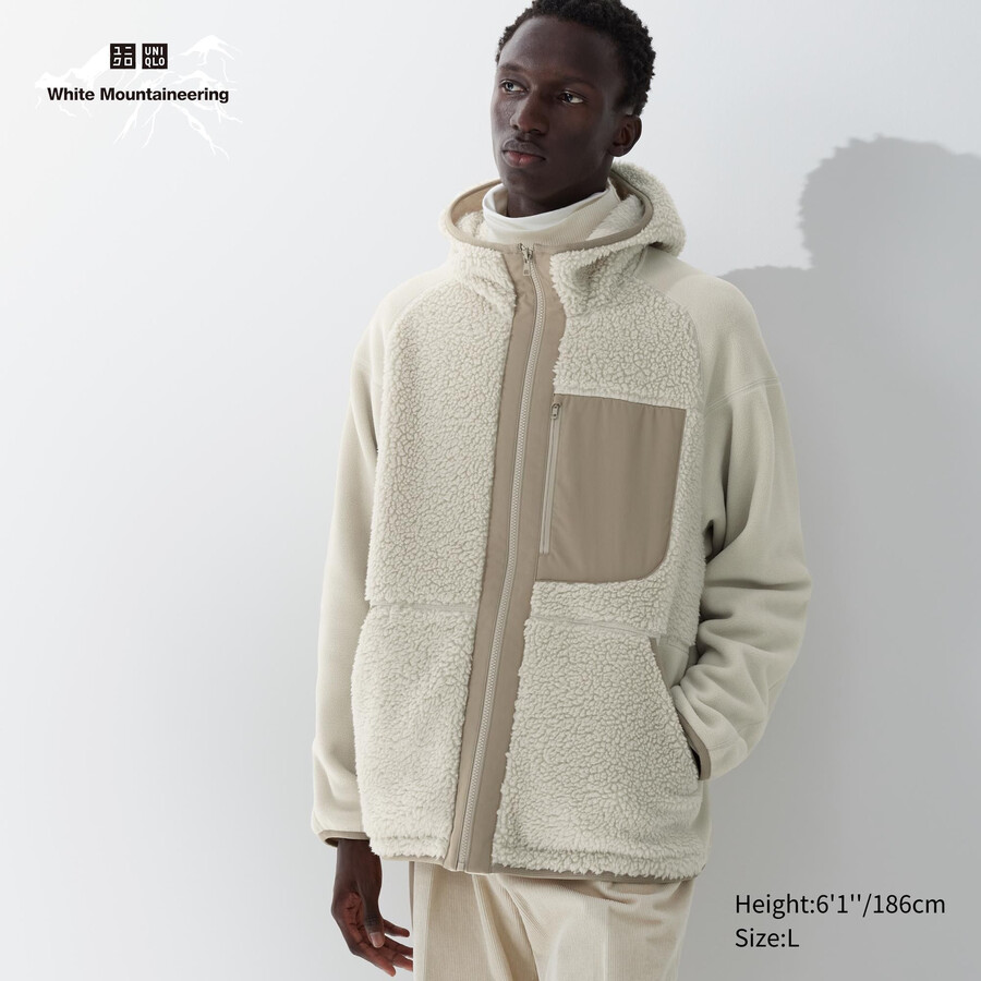 beige uniqlo fleece-kapuzenjacke mit reißverschluss für herren