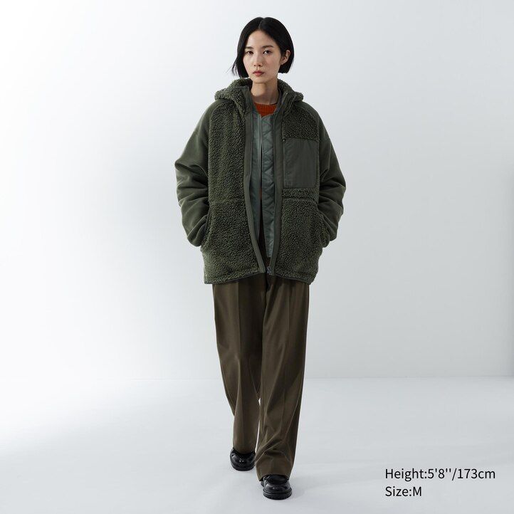 beige uniqlo fleece-kapuzenjacke mit reißverschluss für herren