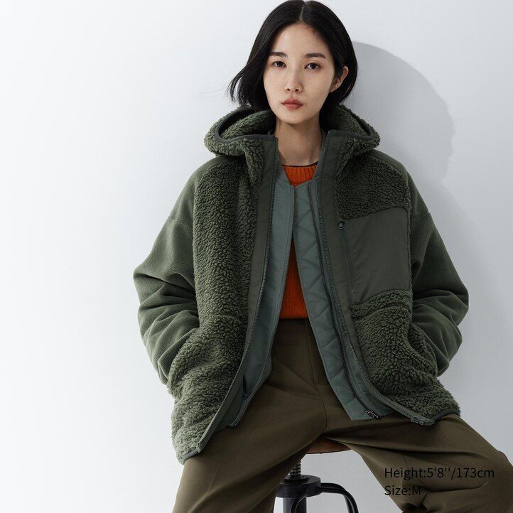 beige uniqlo fleece-kapuzenjacke mit reißverschluss für herren