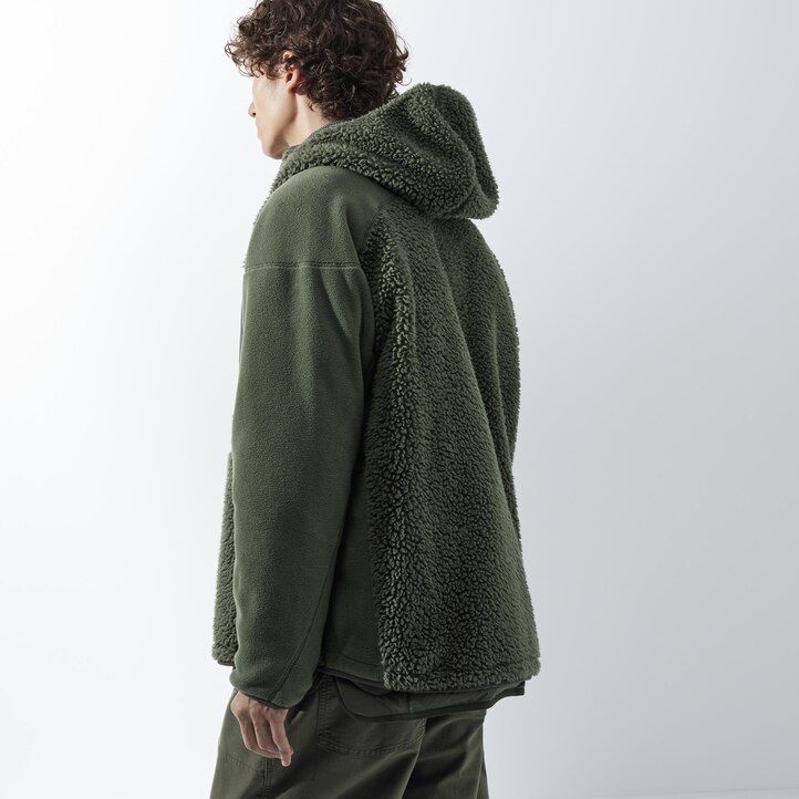 beige uniqlo fleece-kapuzenjacke mit reißverschluss für herren