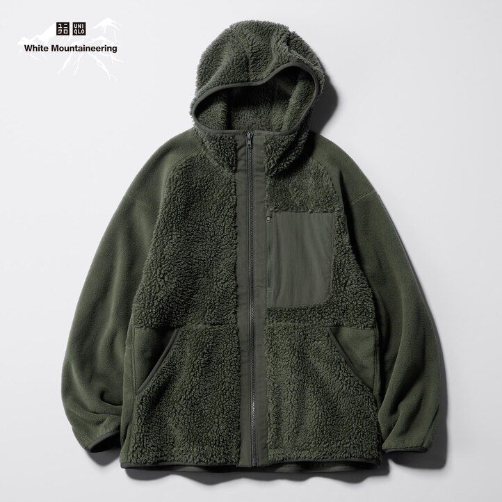 beige uniqlo fleece-kapuzenjacke mit reißverschluss für herren