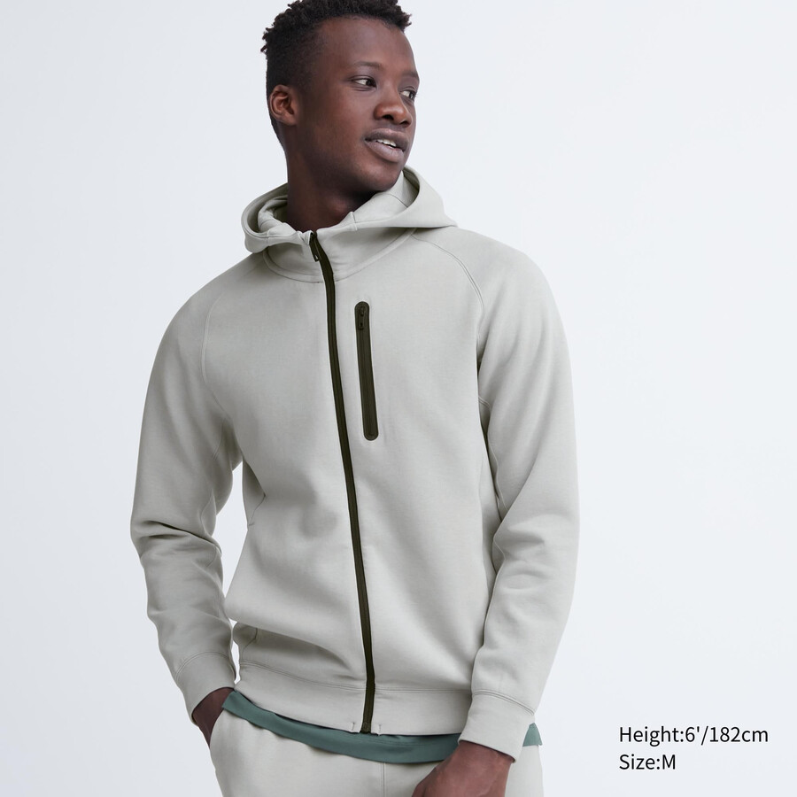 uniqlo dry sweat stretch-kapuzenpullover mit reißverschluss für herren hellgrau
