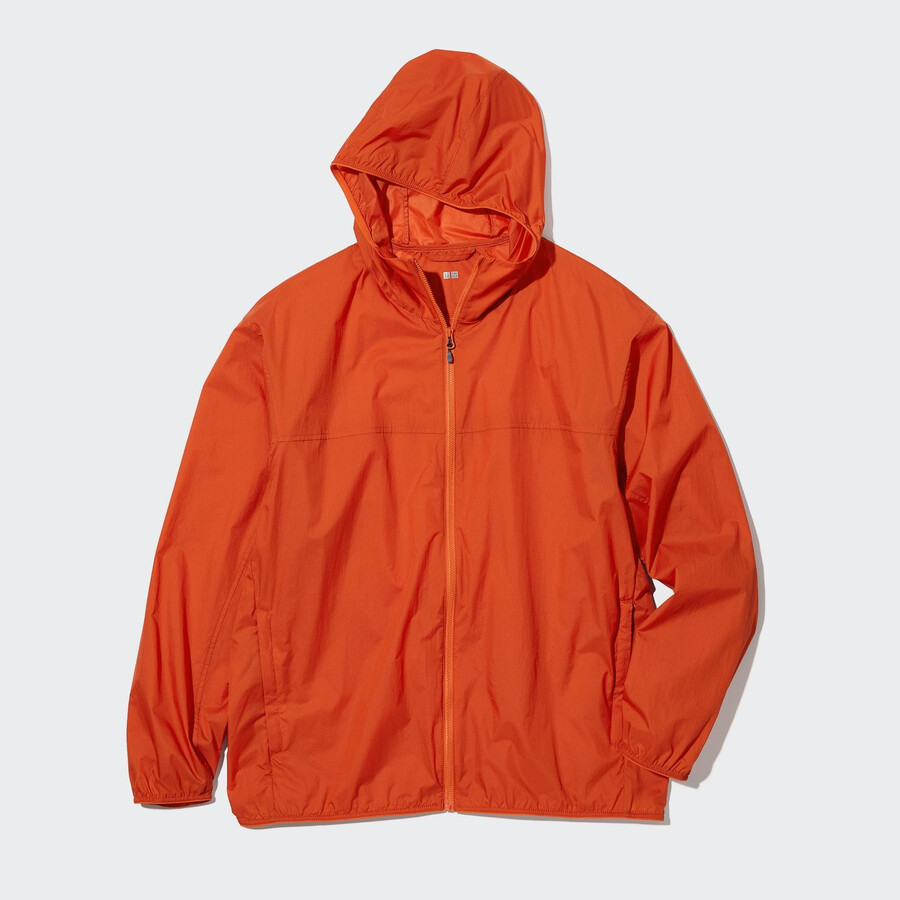 uniqlo uv-schutz-jacke für herren mit tasche orange