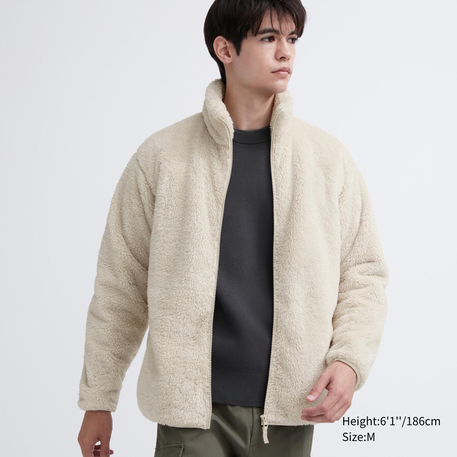 weiße uniqlo herren-fleecejacke mit reißverschluss flauschig