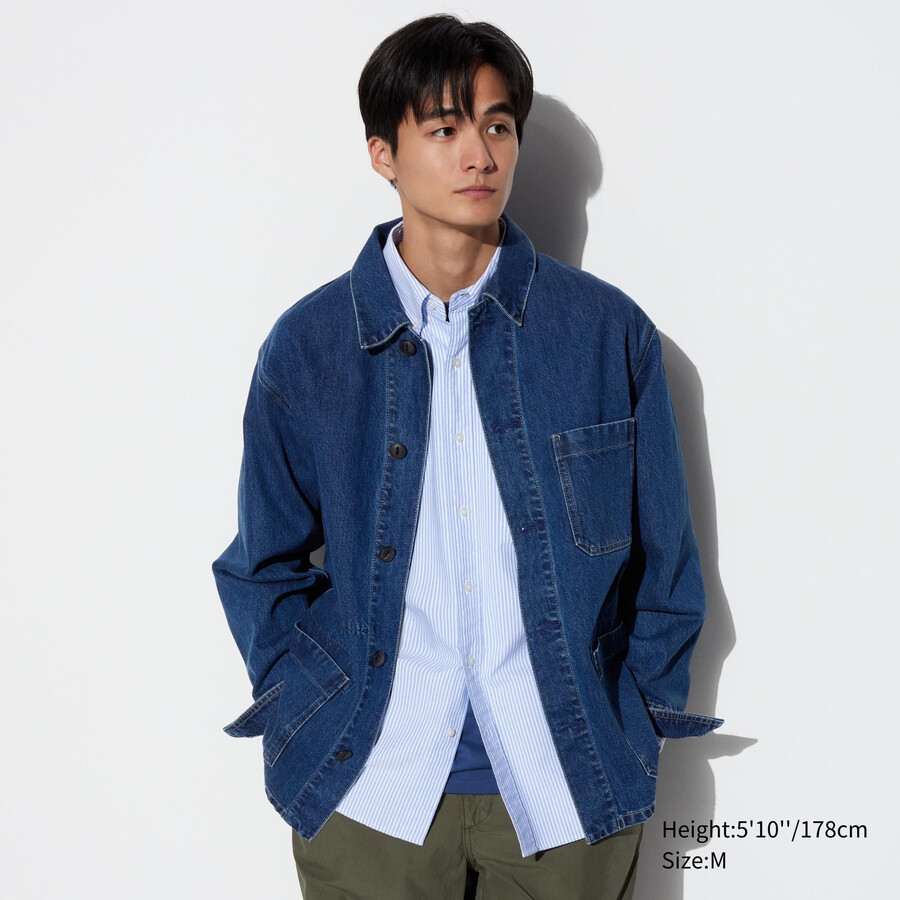 uniqlo herren-jeansjacke utility-stil blau