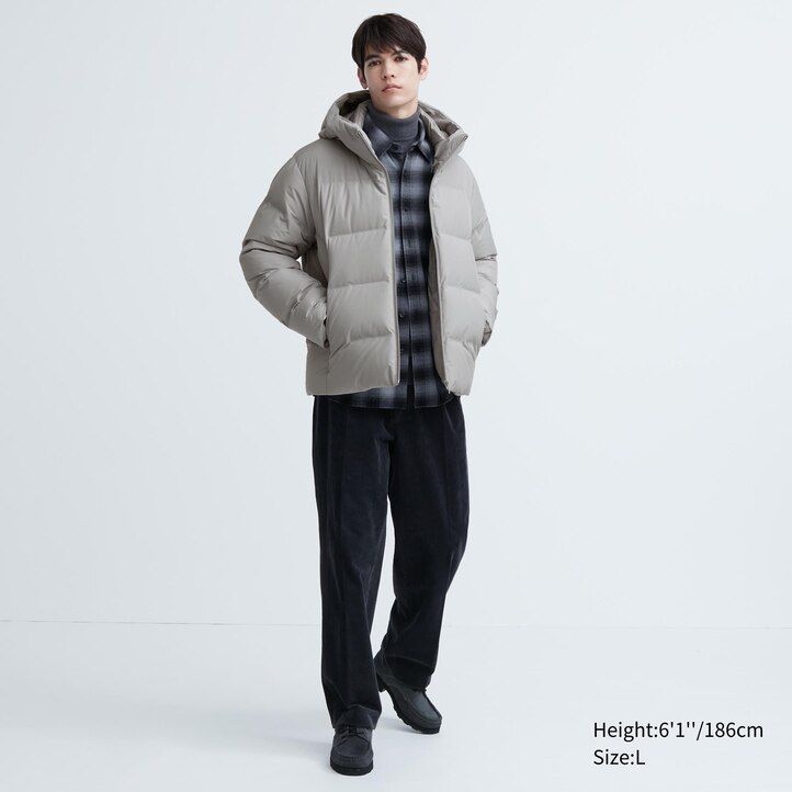 hellgraue nahtlose 3d-daunenjacken von uniqlo für herren