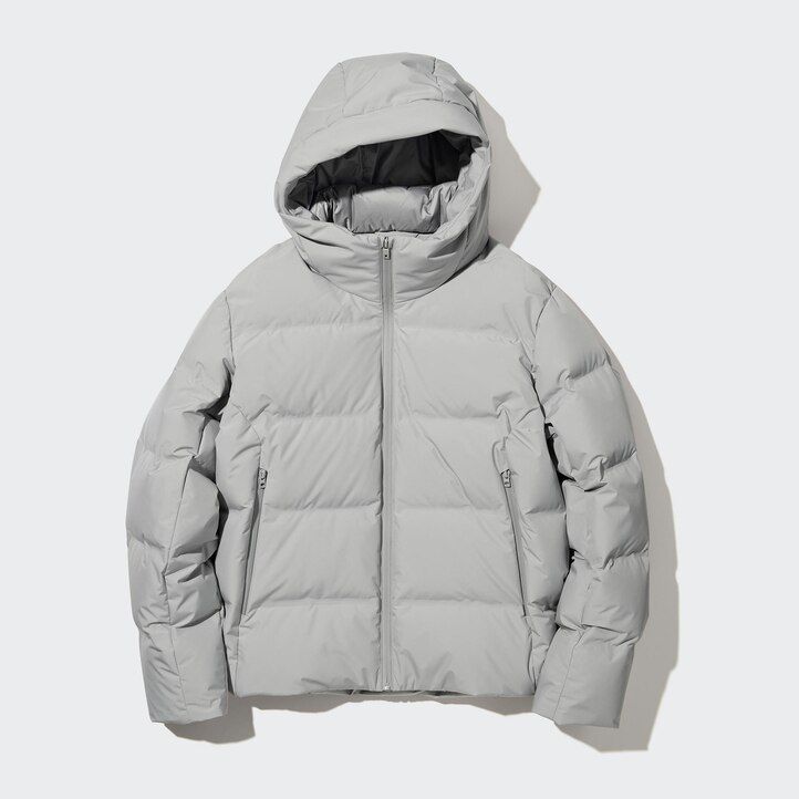 hellgraue nahtlose 3d-daunenjacken von uniqlo für herren