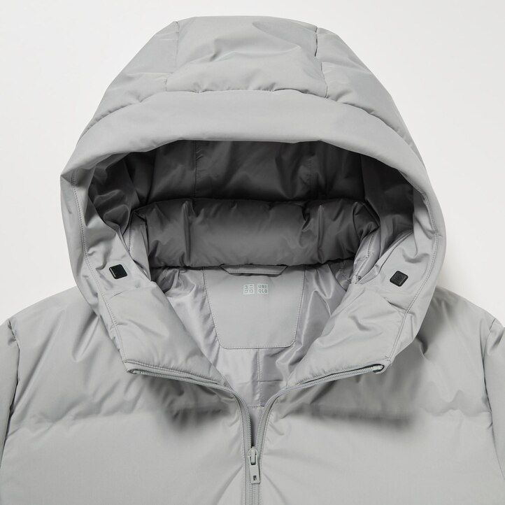 hellgraue nahtlose 3d-daunenjacken von uniqlo für herren