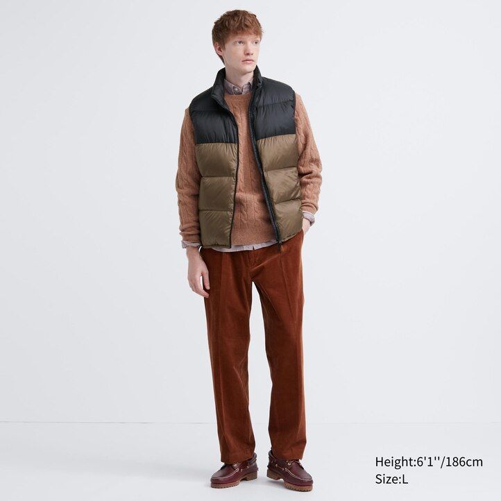 uniqlo ultra light daunenjacken für herren in olivgrün mit farbblockmuster