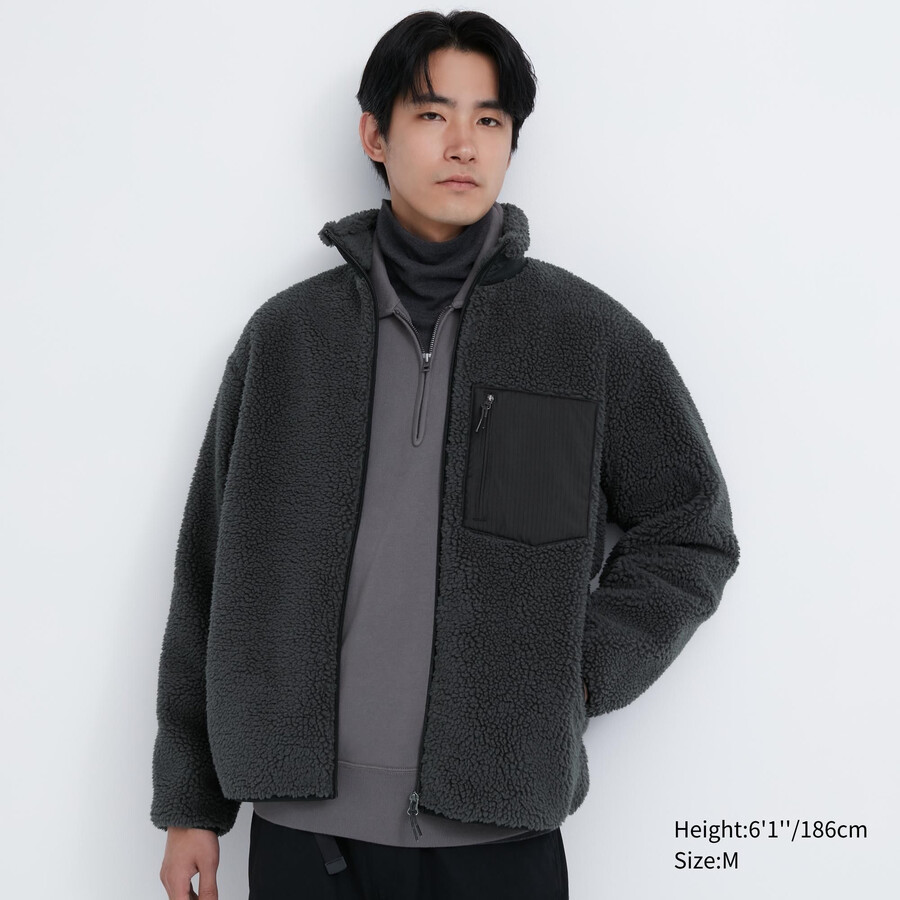 dunkelgraue uniqlo herren-fleecejacken winddicht