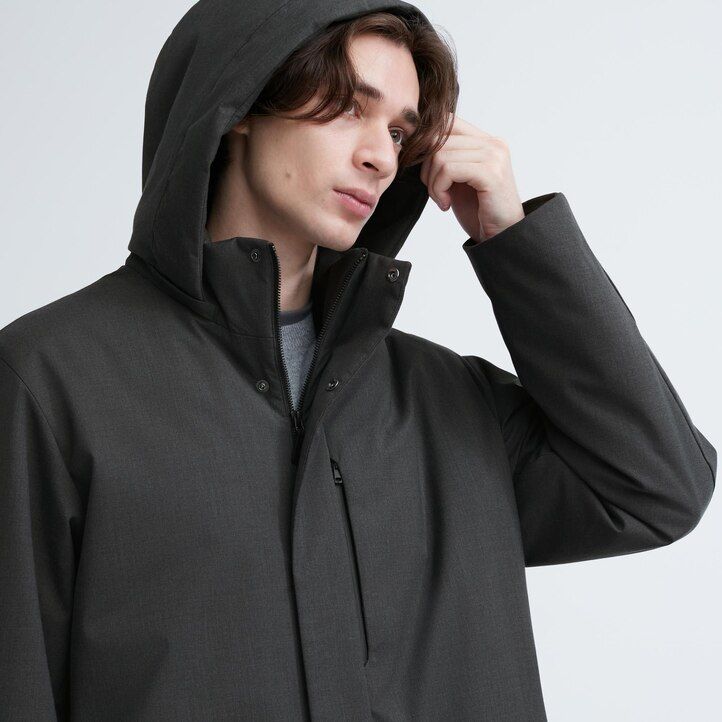 dunkelgraue uniqlo hybrid-daunenjacken für herren