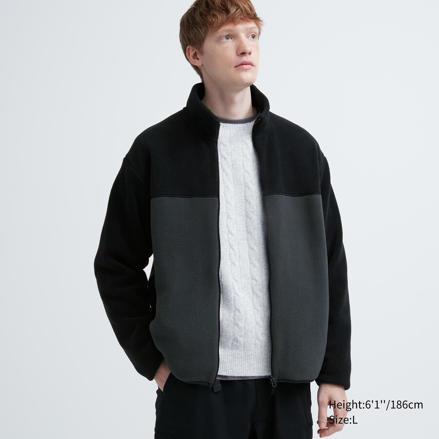 uniqlo fleecejacke mit reißverschluss für herren grau