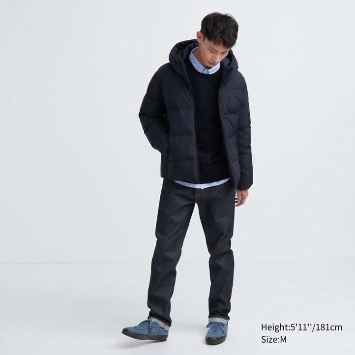 hellgraue nahtlose 3d-daunenjacken von uniqlo für herren