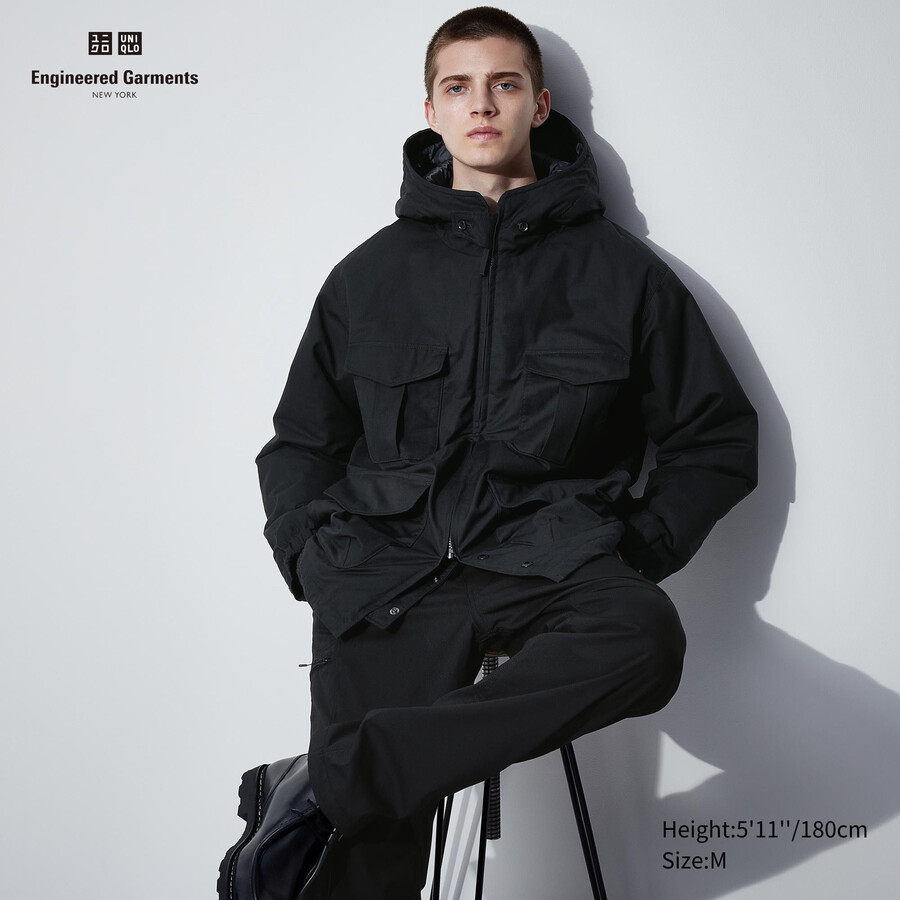 uniqlo heattech warm wattierte utility-jacke für herren schwarz