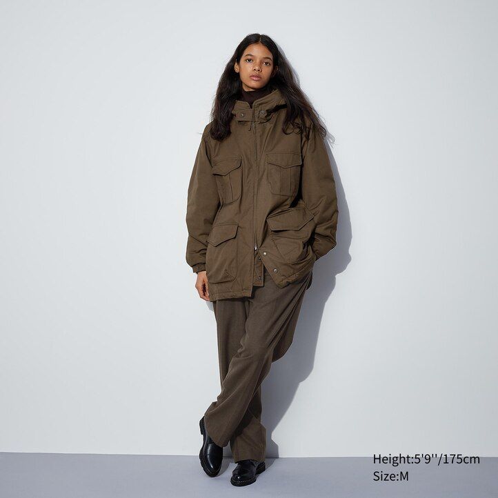 uniqlo heattech warm wattierte utility-jacke für herren schwarz