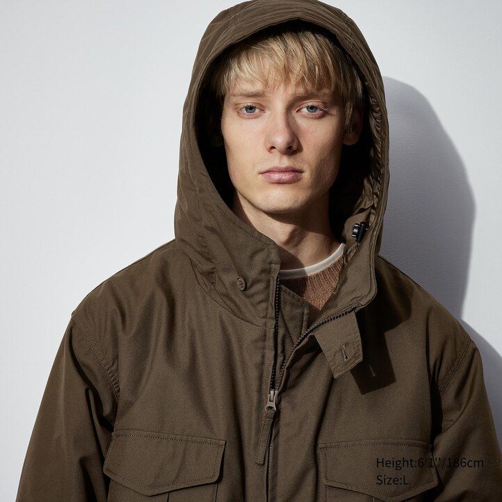 uniqlo heattech warm wattierte utility-jacke für herren schwarz