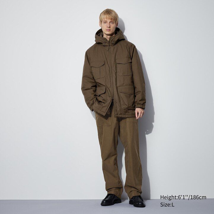 uniqlo heattech warm wattierte utility-jacke für herren schwarz