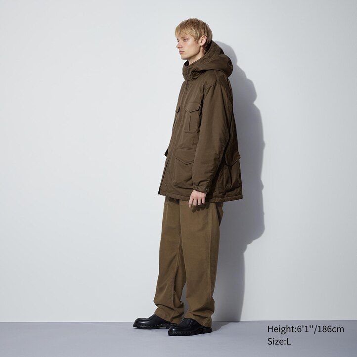 uniqlo heattech warm wattierte utility-jacke für herren schwarz