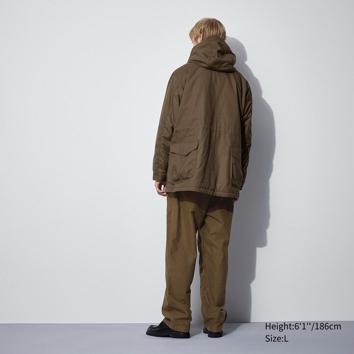 uniqlo heattech warm wattierte utility-jacke für herren schwarz