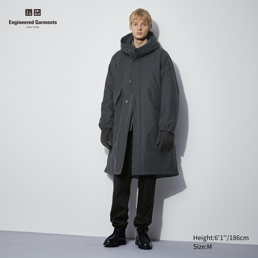 dunkelgraue uniqlo heattech warmwattierte herrenjacken