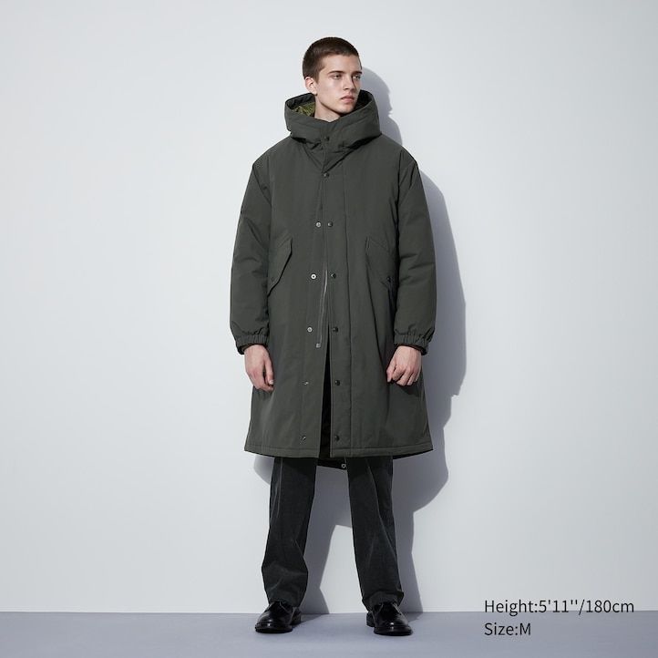 dunkelgraue uniqlo heattech warmwattierte herrenjacken