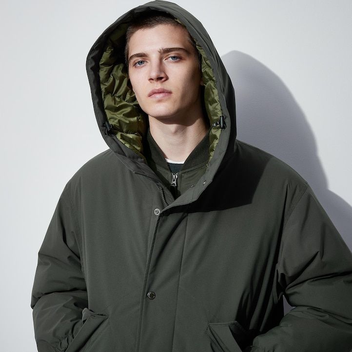 dunkelgraue uniqlo heattech warmwattierte herrenjacken
