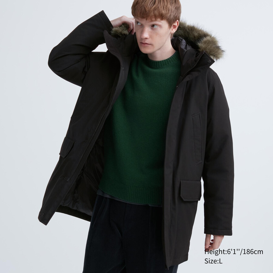uniqlo ultra warm hybrid-daunenjacke für herren schwarz