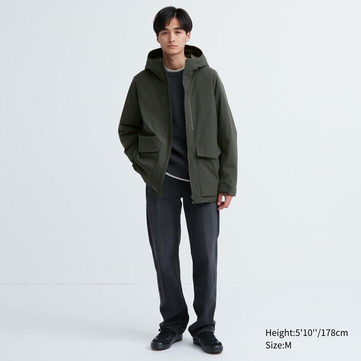 braune uniqlo hybrid-daunenjacken für herren mit 3d-schnitt