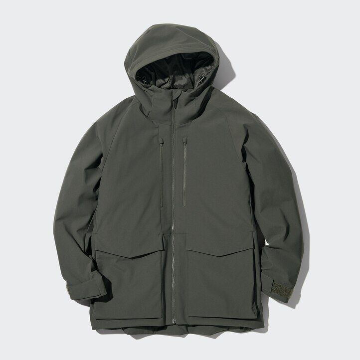 braune uniqlo hybrid-daunenjacken für herren mit 3d-schnitt