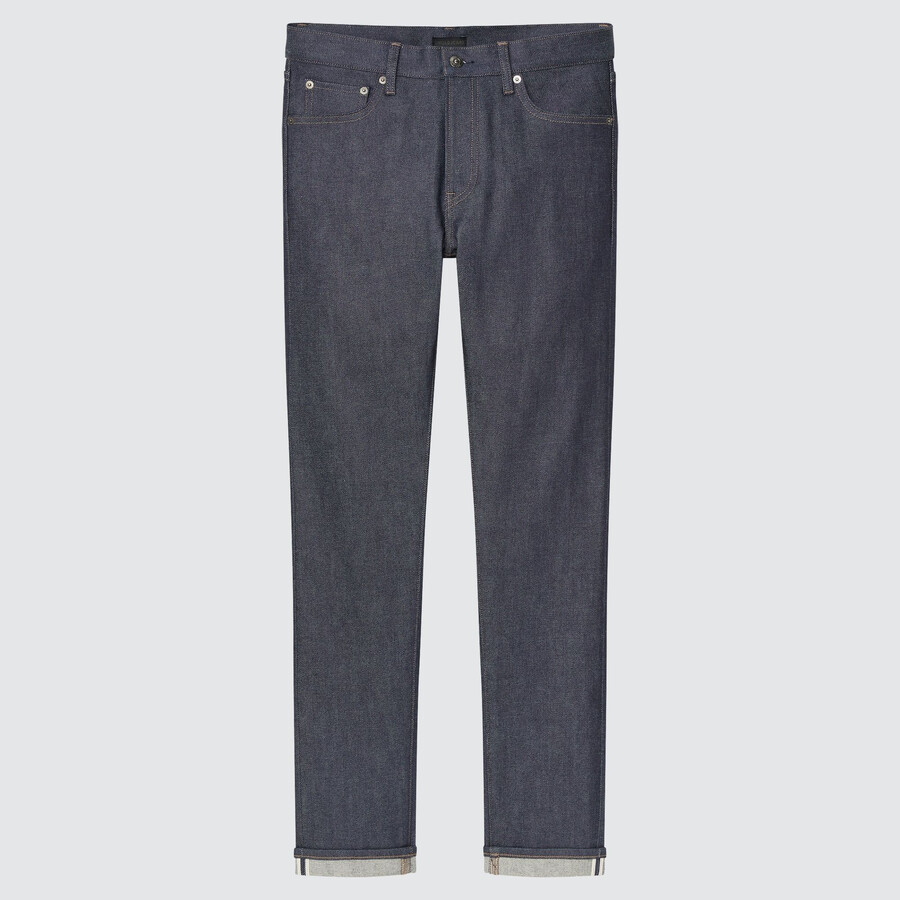 uniqlo selvedge stretch slim fit herrenjeans marineblau saison 2021
