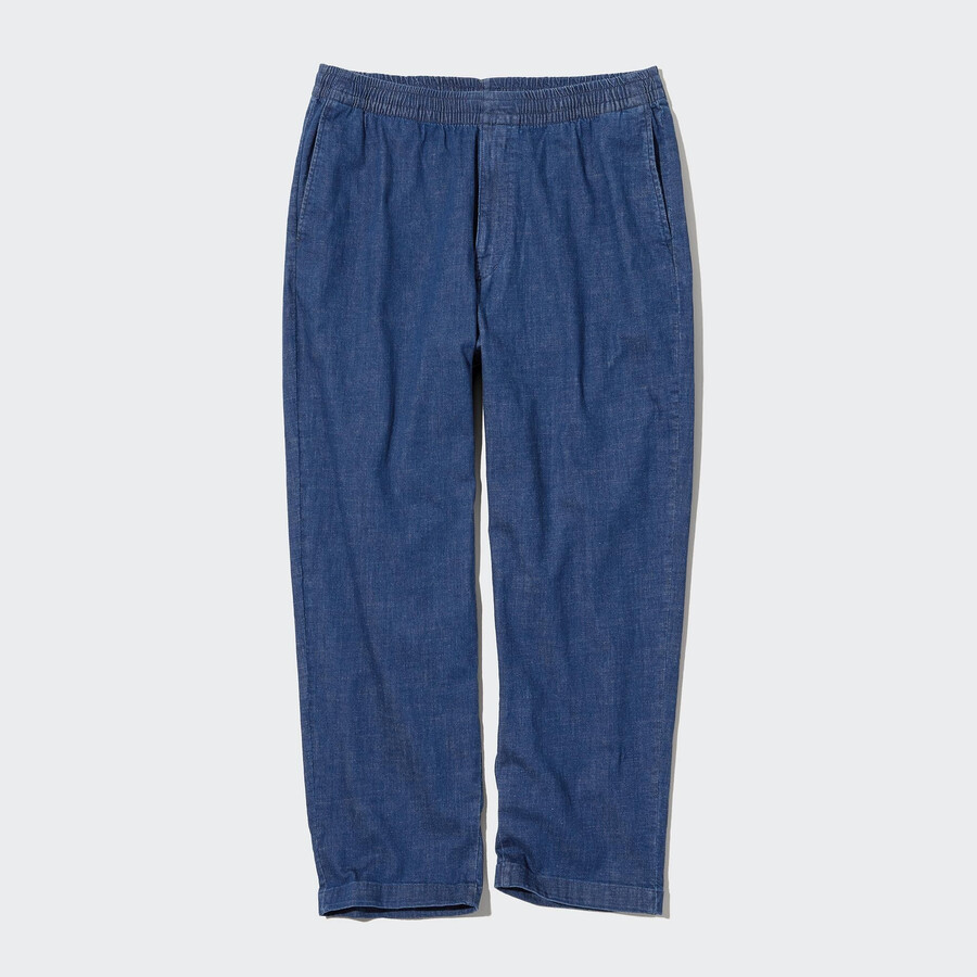 blaue uniqlo herrenjeans in relaxed fit knöchellang