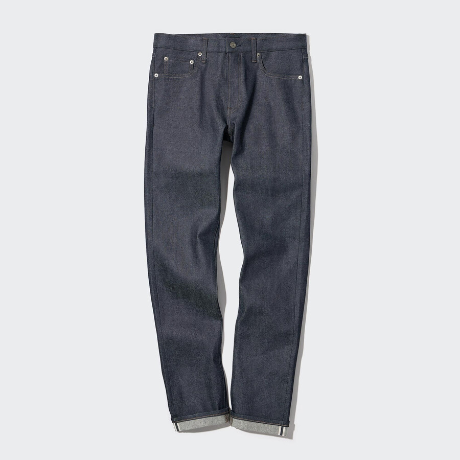 uniqlo selvedge stretch slim fit herrenjeans in marineblau