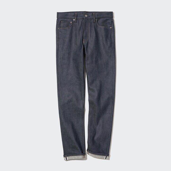 uniqlo herren-selvedge-stretch-jeans slim fit marineblau
