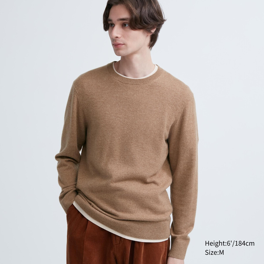 brauner uniqlo herrenpullover aus 100 merle mit rundhalsausschnitt