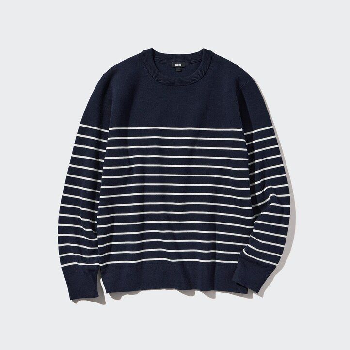 uniqlo waschbarer milano rippstrick-pullover mit streifenmuster und rundhalsausschnitt für herren marineblau