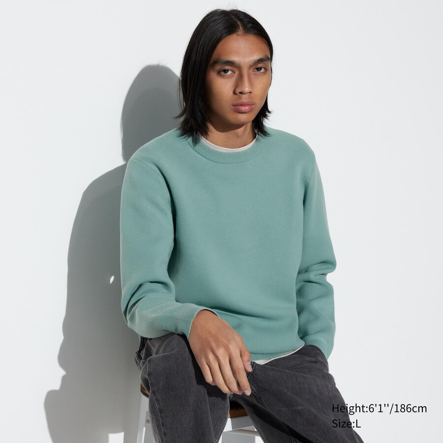 grüner waschbarer uniqlo milano rippstrickpullover für herren mit rundhalsausschnitt