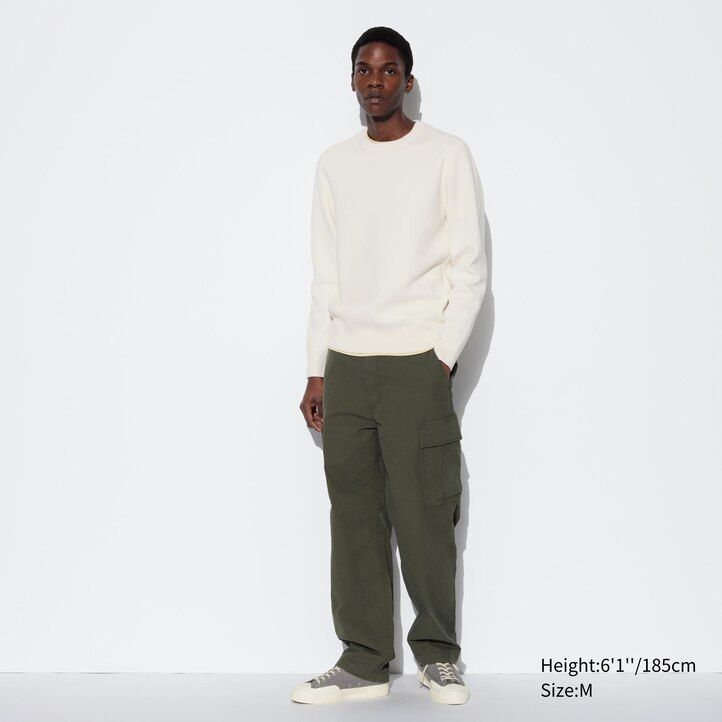 grüner waschbarer uniqlo milano rippstrickpullover für herren mit rundhalsausschnitt