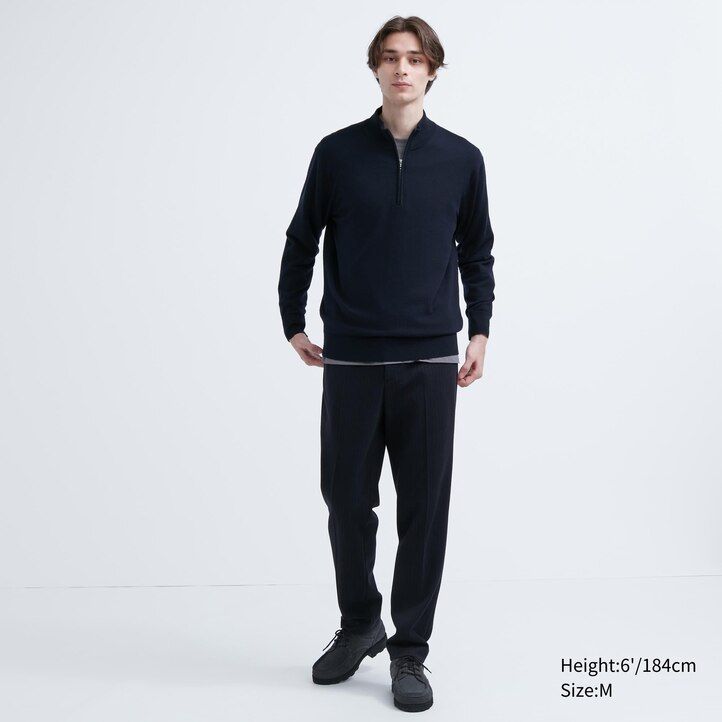 uniqlo herrenpullover mit halbem reißverschluss aus 100 extrafeiner merinowolle marineblau