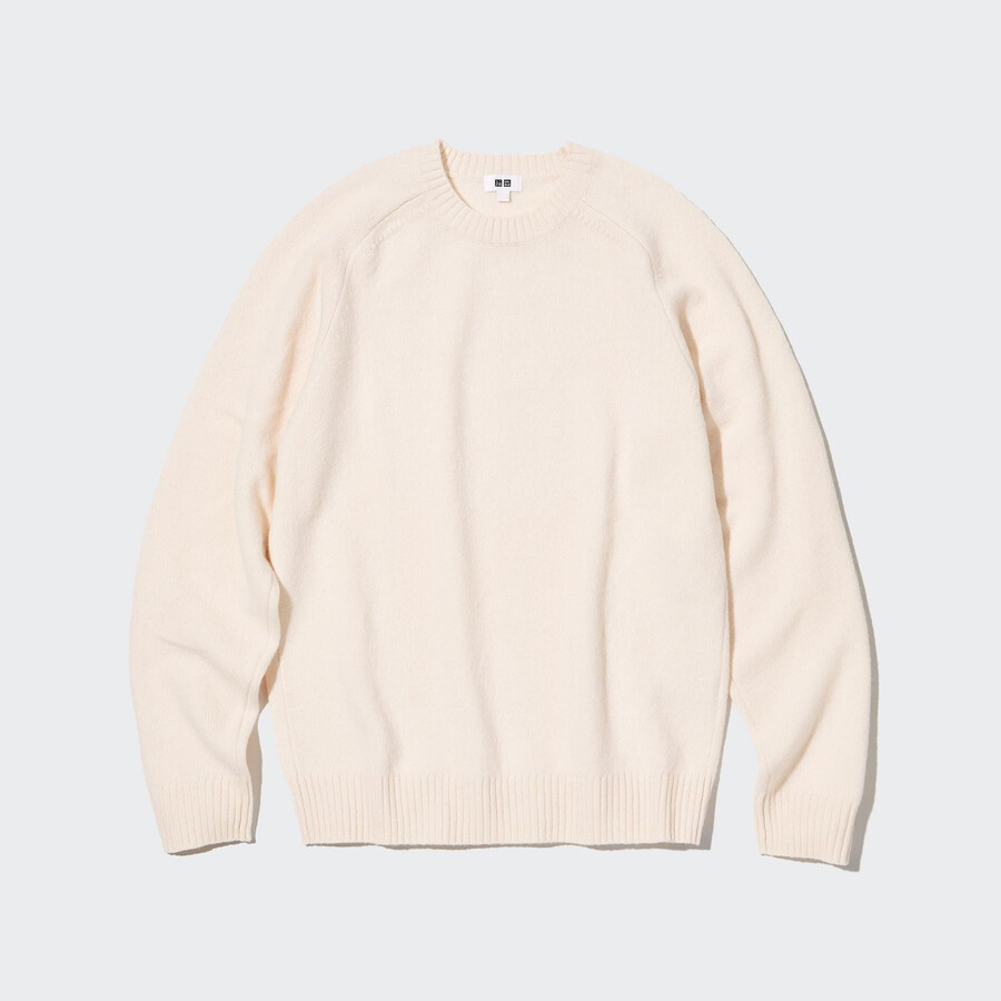 uniqlo herren-pullover aus premium-lammwolle mit rundhalsausschnitt weiß