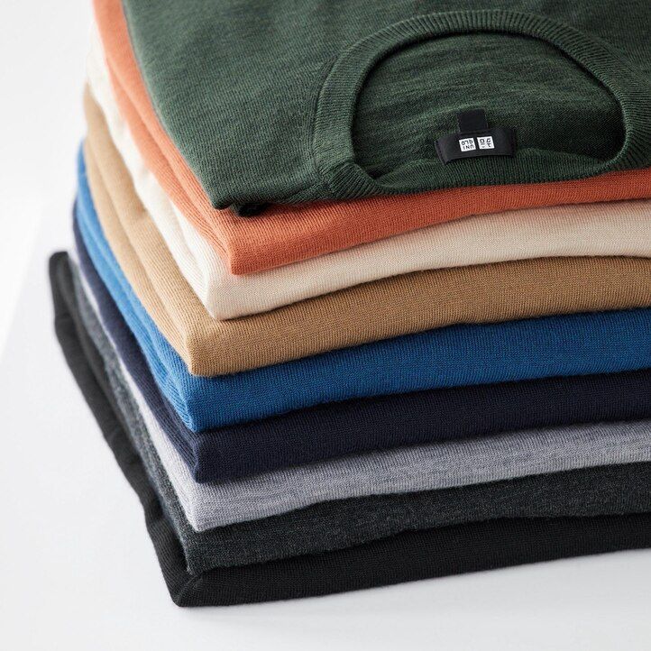 grauer uniqlo extra fine merino rundhals-pullover für herren