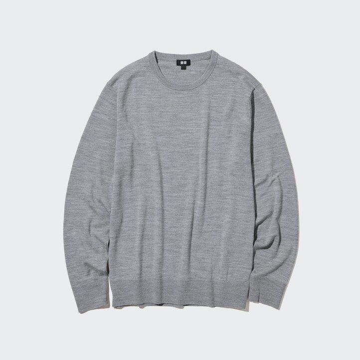 grauer uniqlo extra fine merino rundhals-pullover für herren
