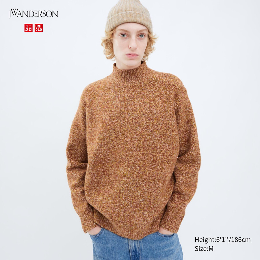 orangefarbener uniqlo souffle garn-rollkragenpullover für herren